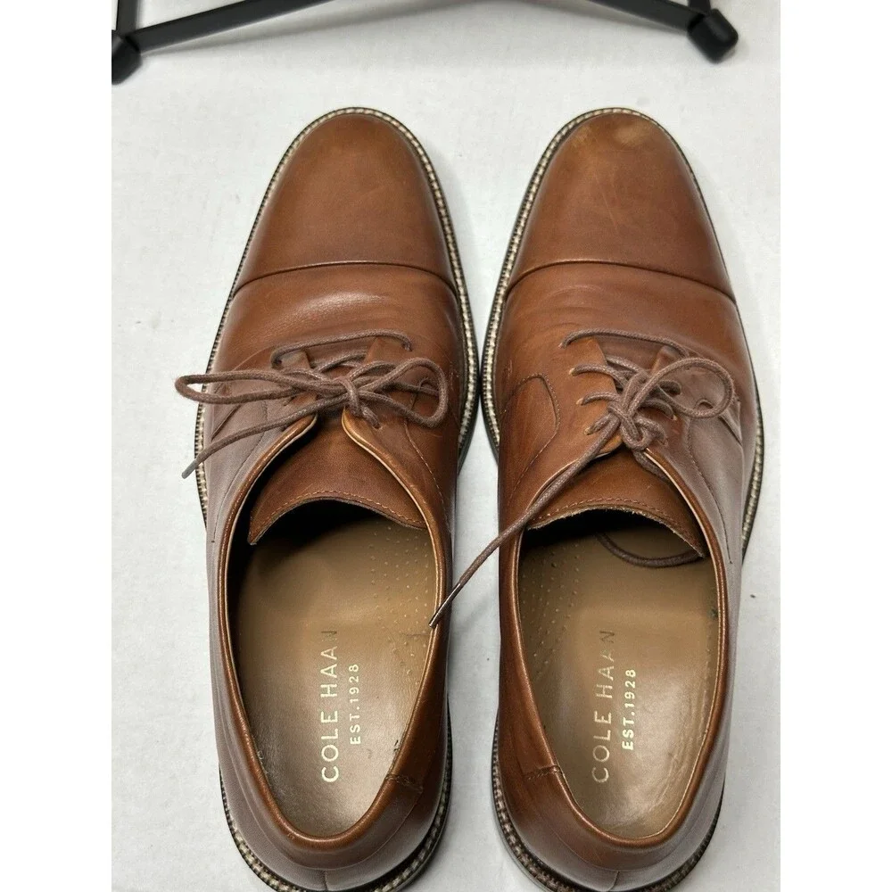 Cole Haan Warren Dress Shoes Mens 8.5 Wide Oxford Lace Up Casual Cap-Toe Brown